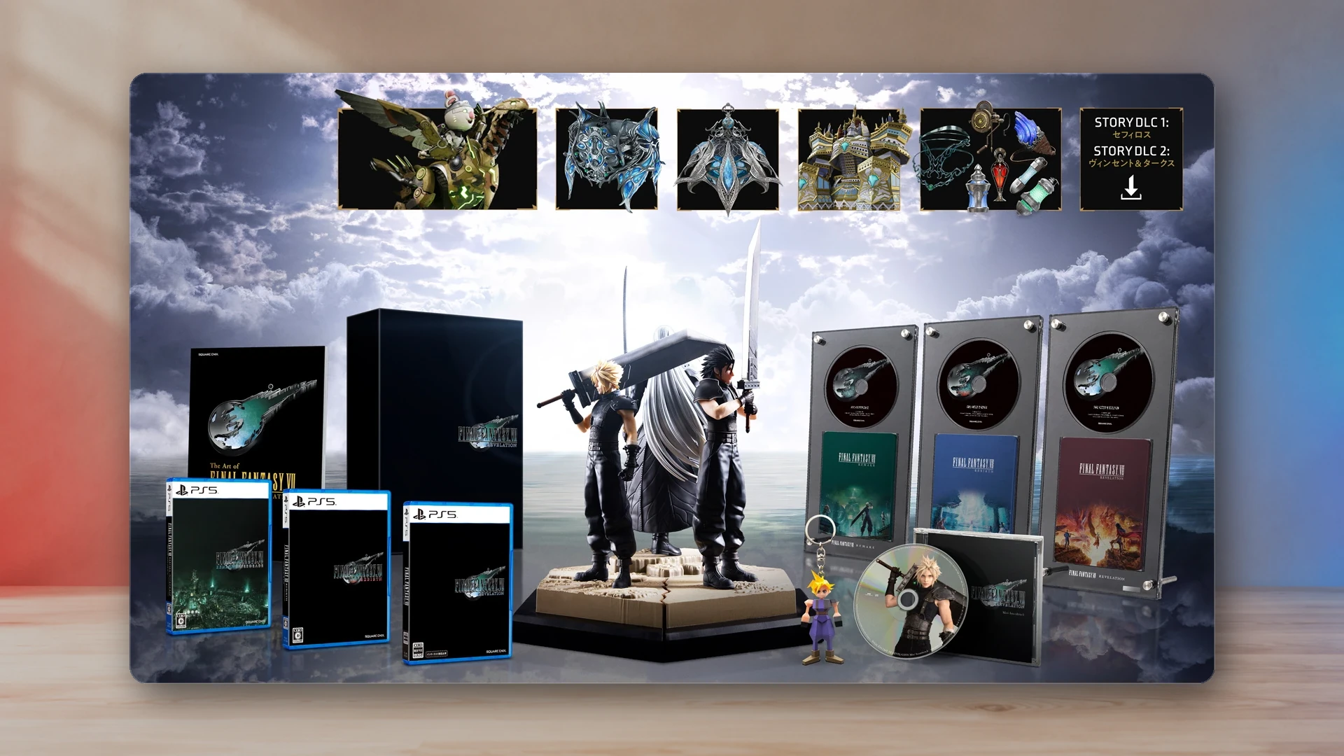 The actual Final Fantasy VII remake-series Complete Edition package and collector items