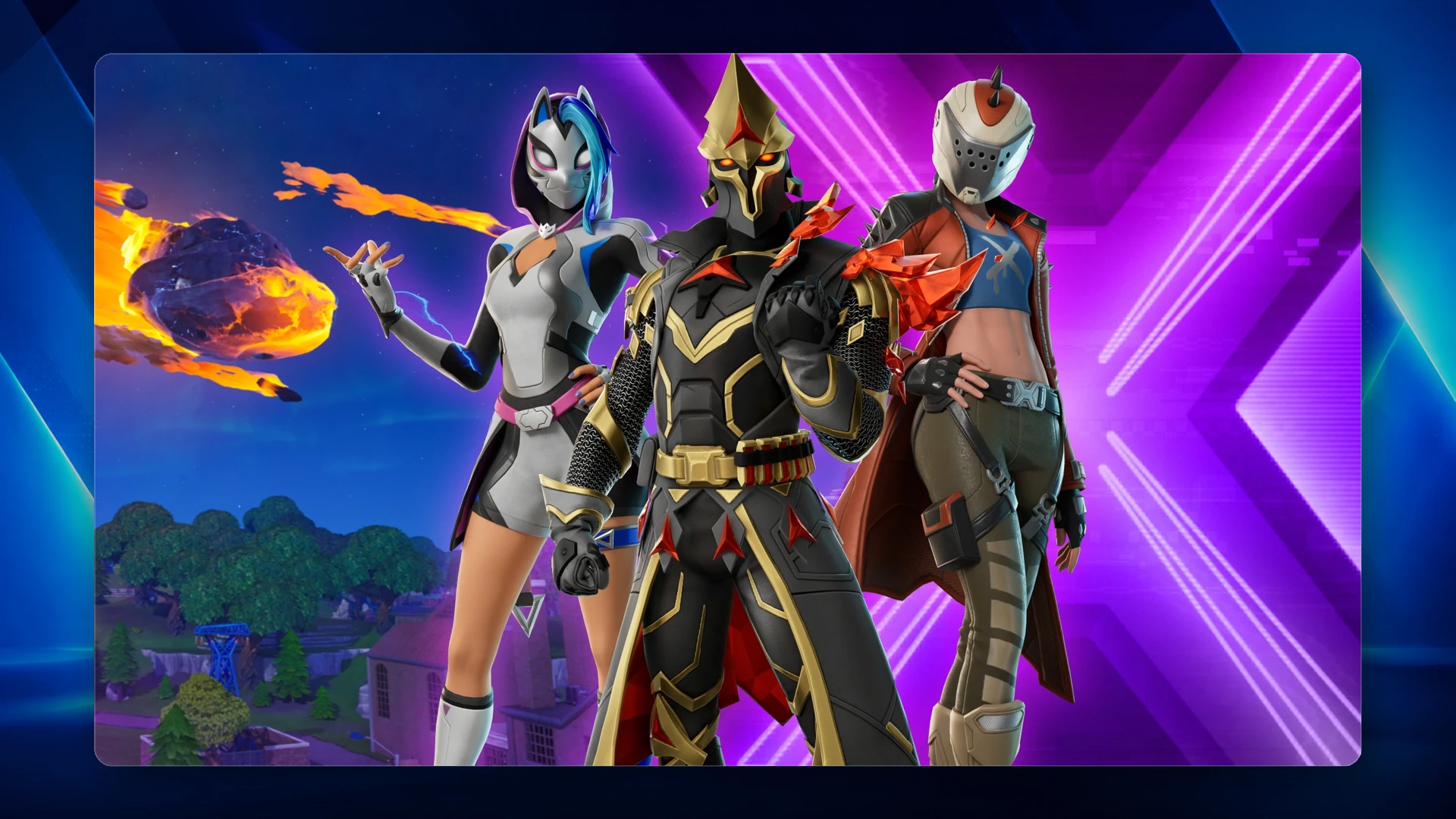 Recognizable official Fortnite characters in a clean battle royale scene