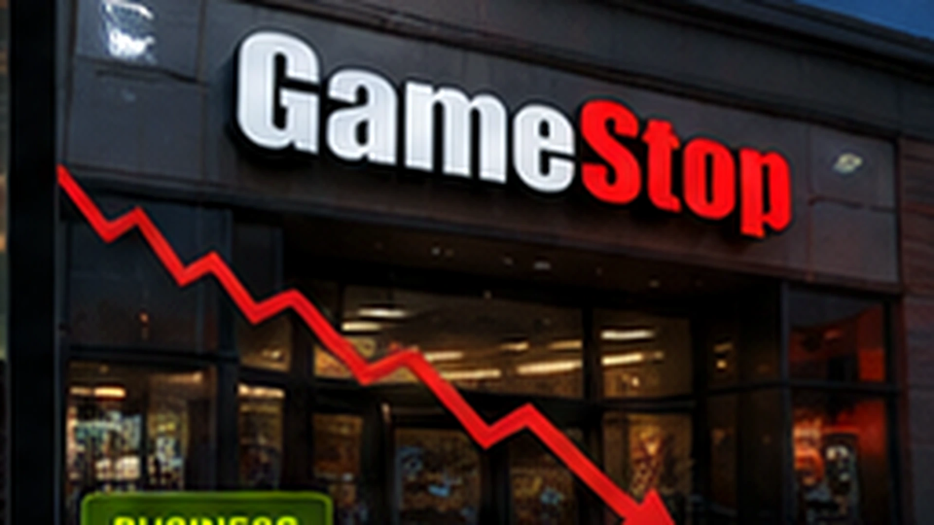 GameStop storefront in a dark retail corridor, representing declining physical game retail revenue