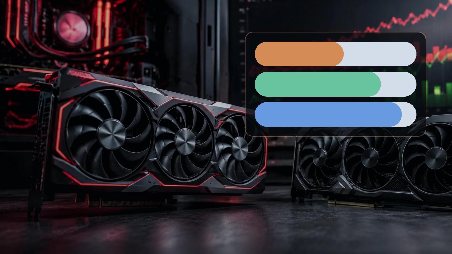 Graphics cards beside a visual comparison of video-memory pressure levels