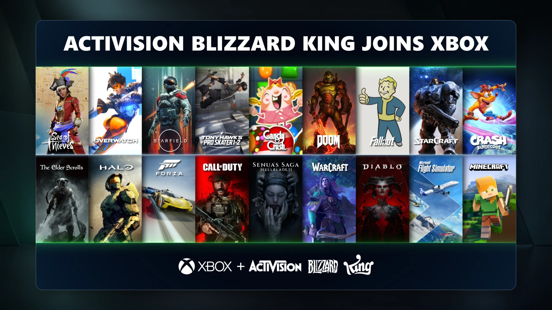 Official Xbox, Activision, Blizzard, and King imagery associated with the acquisition