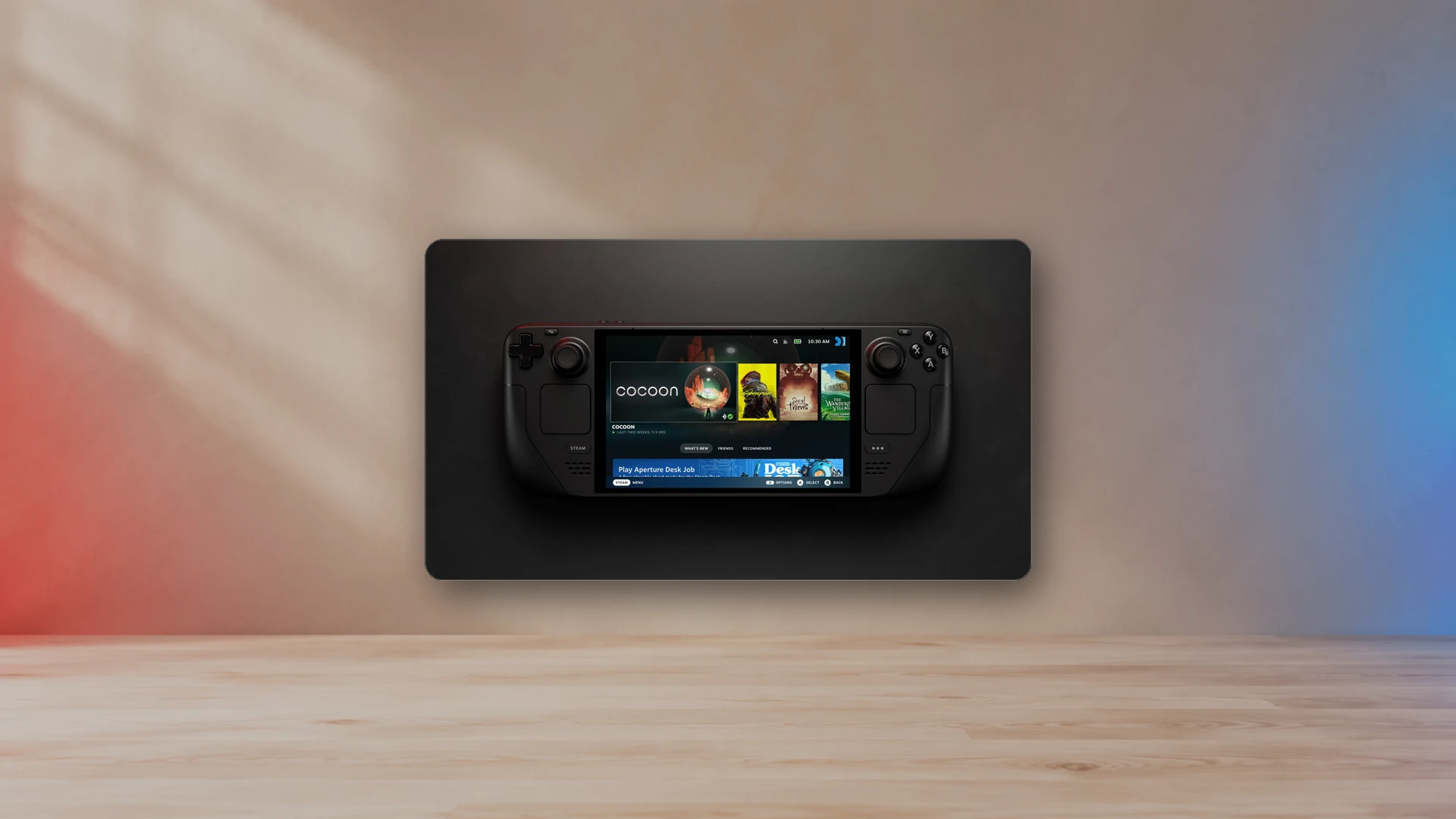 A real Steam Deck handheld in official Valve product photography