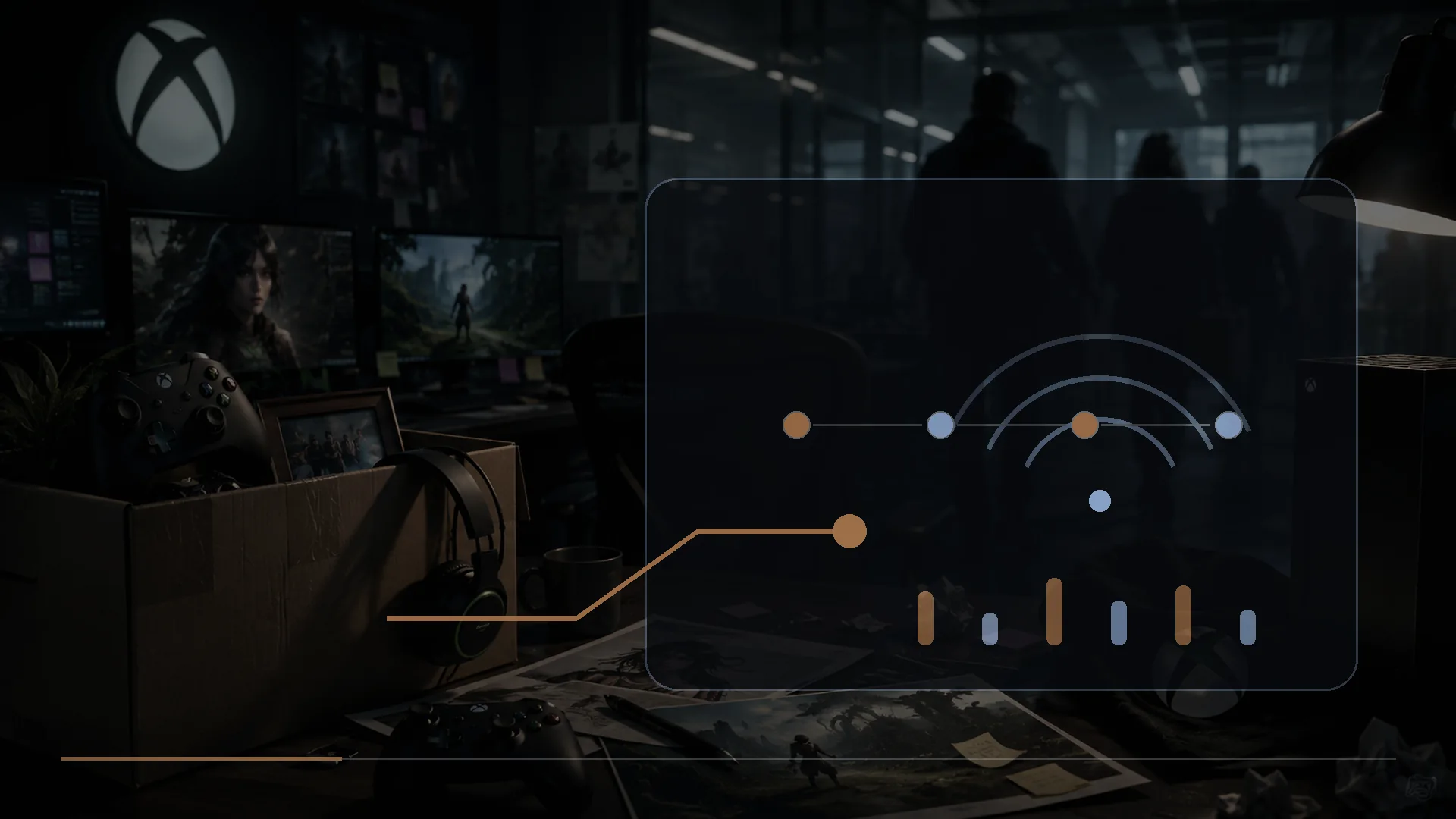 A game controller on a dark gaming desk beside separate wired and wireless input timing paths