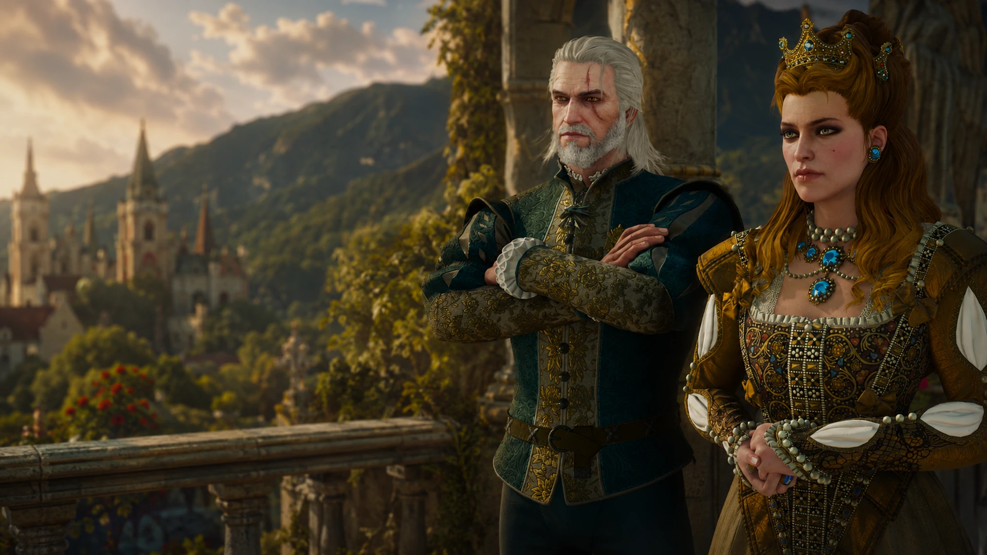 Geralt and Anna Henrietta in the official Witcher 3 Toussaint scene