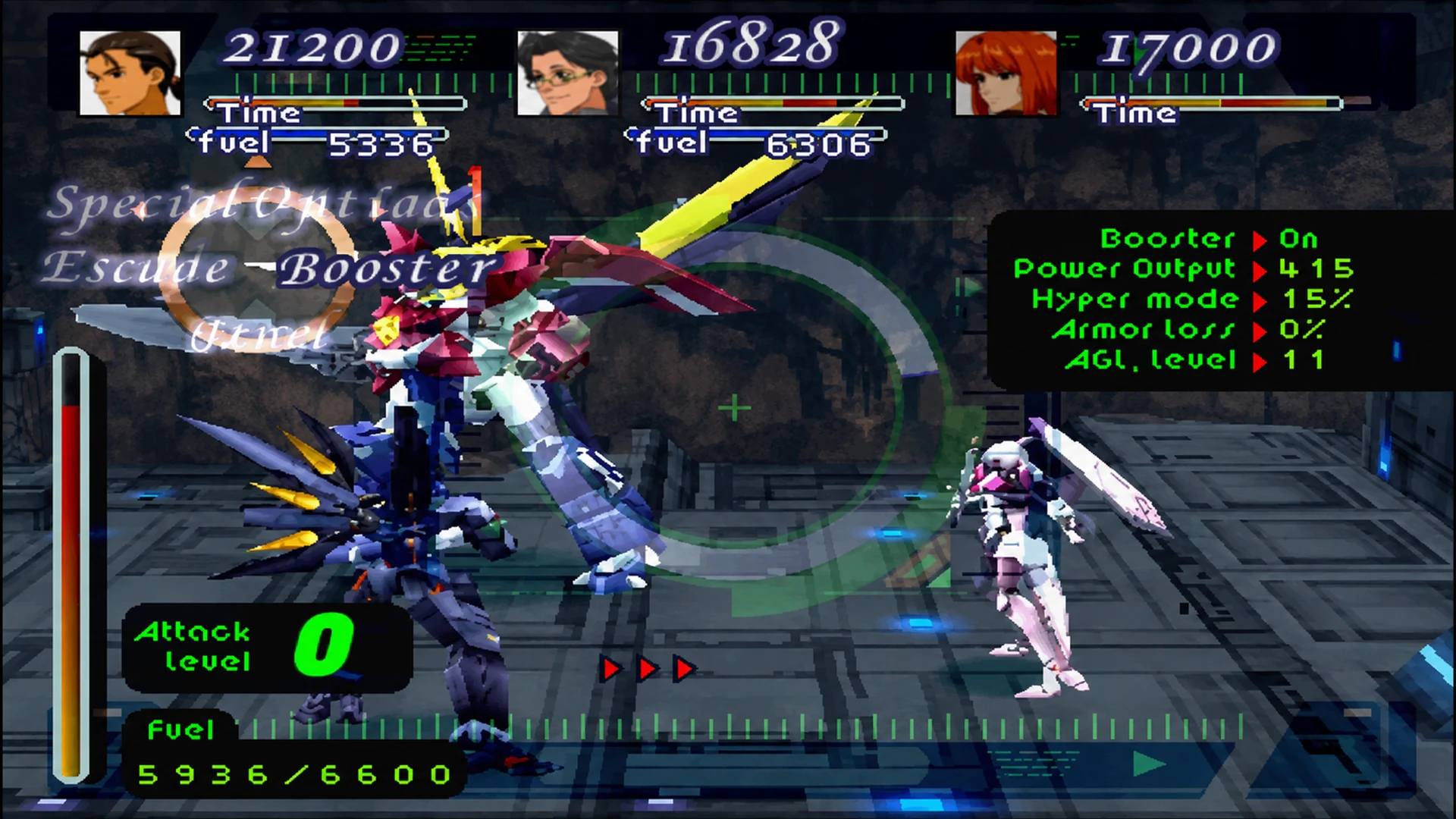 Original Xenogears source image showing Gear combat and fuel-based battle interface